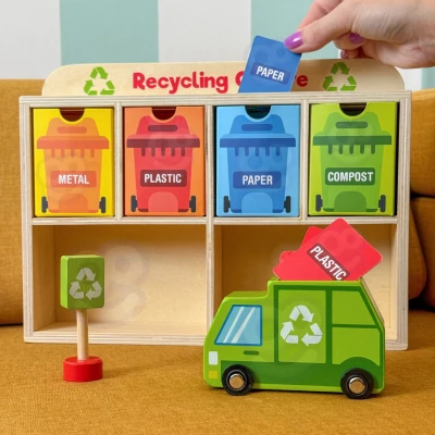 TOOKY TOY Drewniane Centrum Recyklingu Edukacyjny Sorter | Pan Piksel