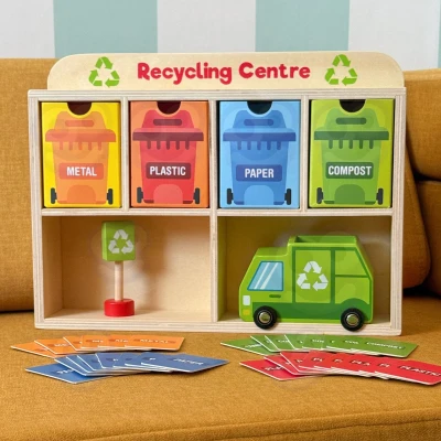 TOOKY TOY Drewniane Centrum Recyklingu Edukacyjny Sorter | Pan Piksel