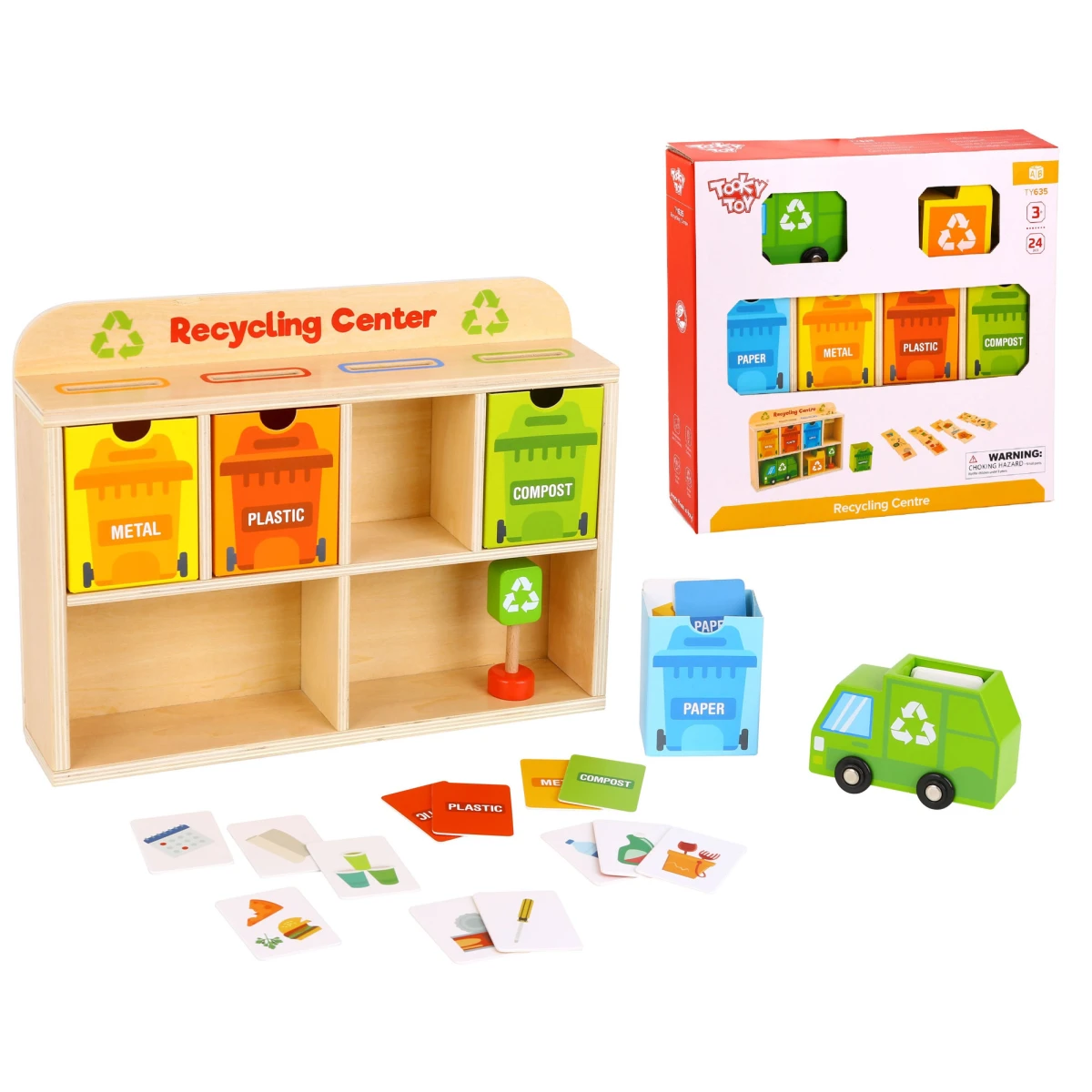 TOOKY TOY Drewniane Centrum Recyklingu Edukacyjny Sorter | Pan Piksel