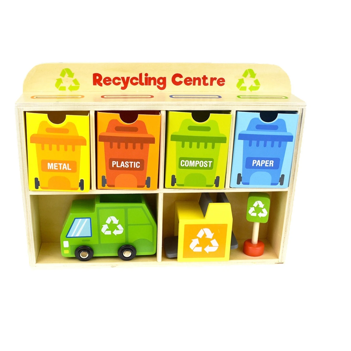 TOOKY TOY Drewniane Centrum Recyklingu Edukacyjny Sorter | Pan Piksel