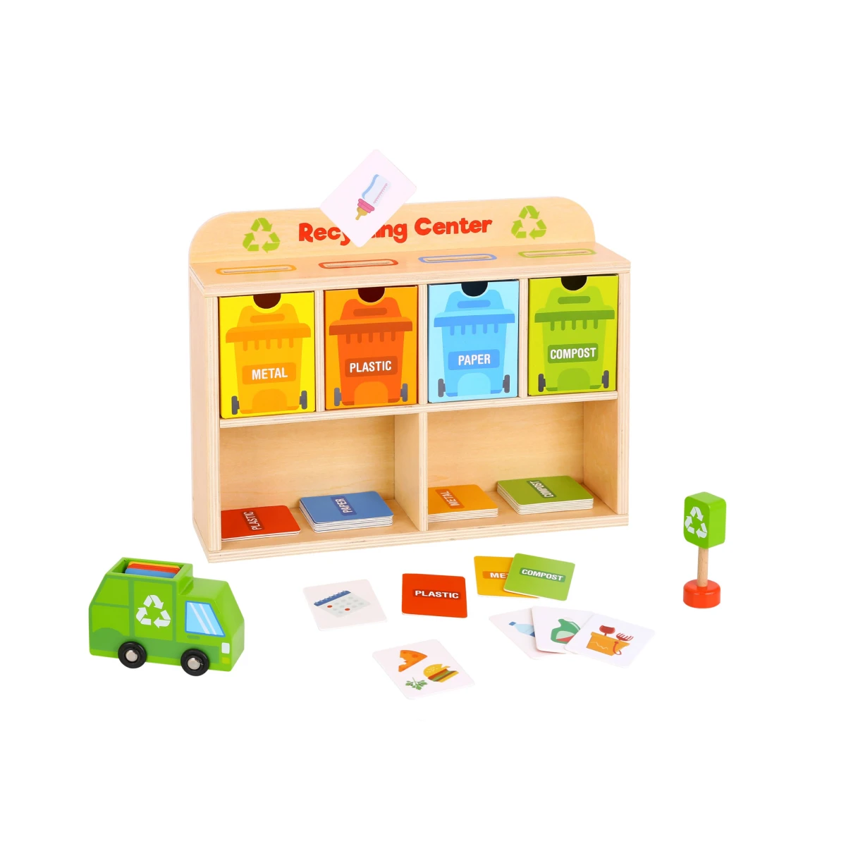 TOOKY TOY Drewniane Centrum Recyklingu Edukacyjny Sorter | Pan Piksel