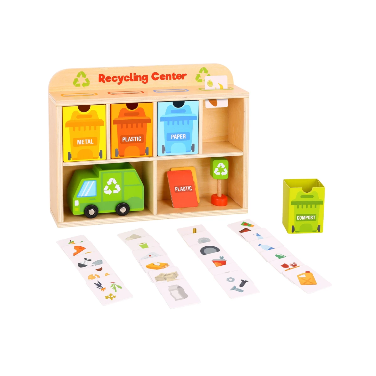TOOKY TOY Drewniane Centrum Recyklingu Edukacyjny Sorter | Pan Piksel