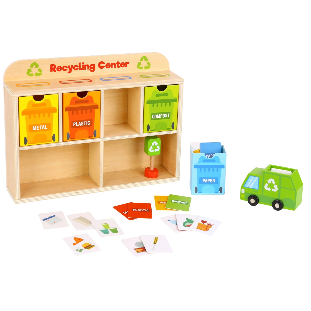 TOOKY TOY Drewniane Centrum Recyklingu Edukacyjny Sorter | Pan Piksel