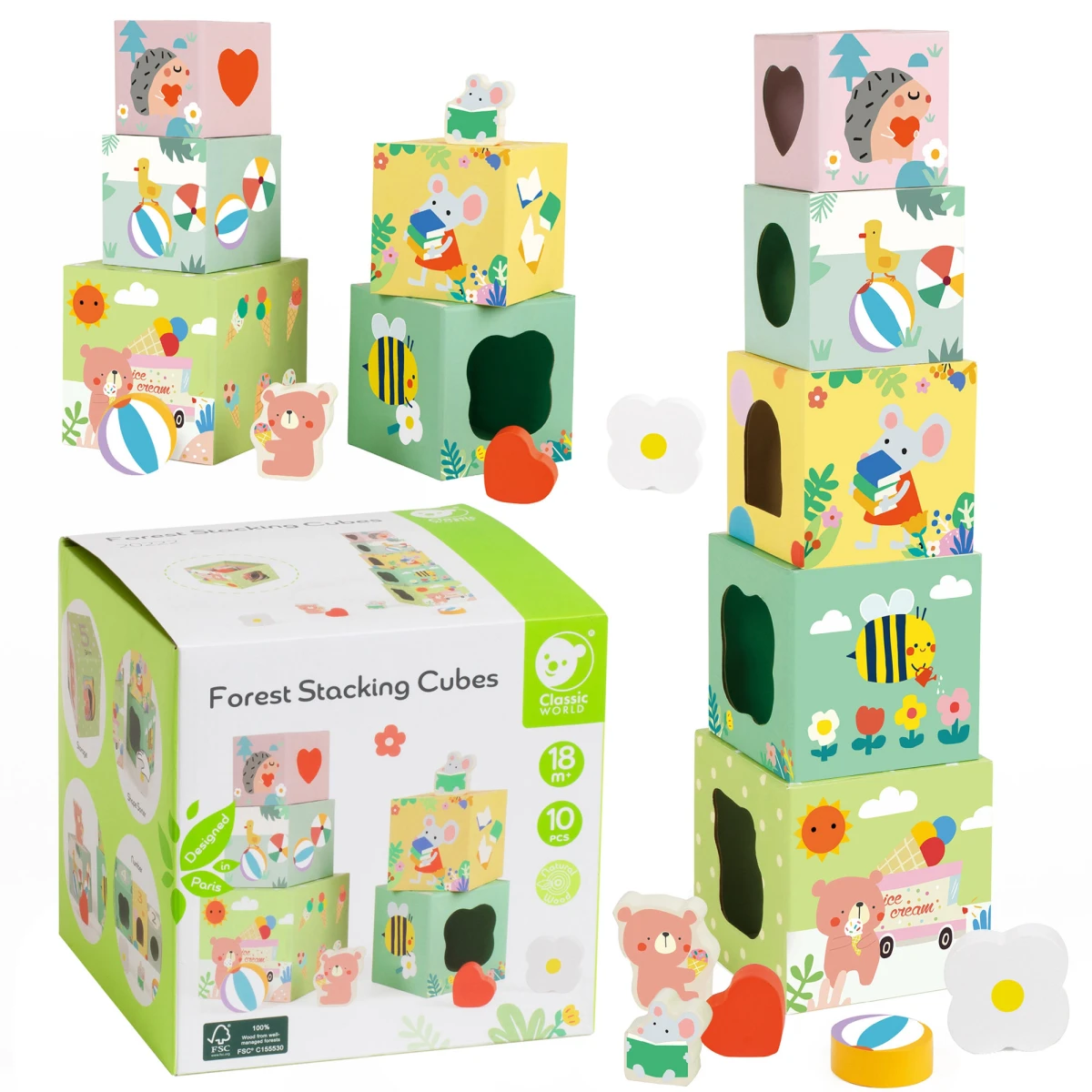 CLASSIC WORLD Układanka Kostki Box Leśna Piramidka 10 el. FSC | Pan Piksel
