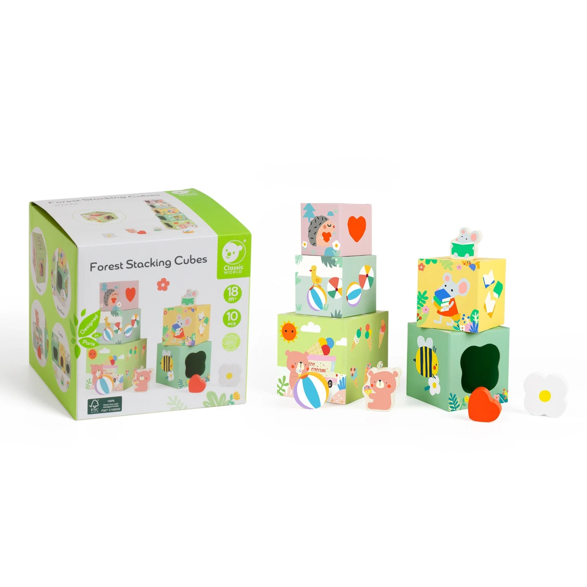 CLASSIC WORLD Układanka Kostki Box Leśna Piramidka 10 el. FSC | Pan Piksel