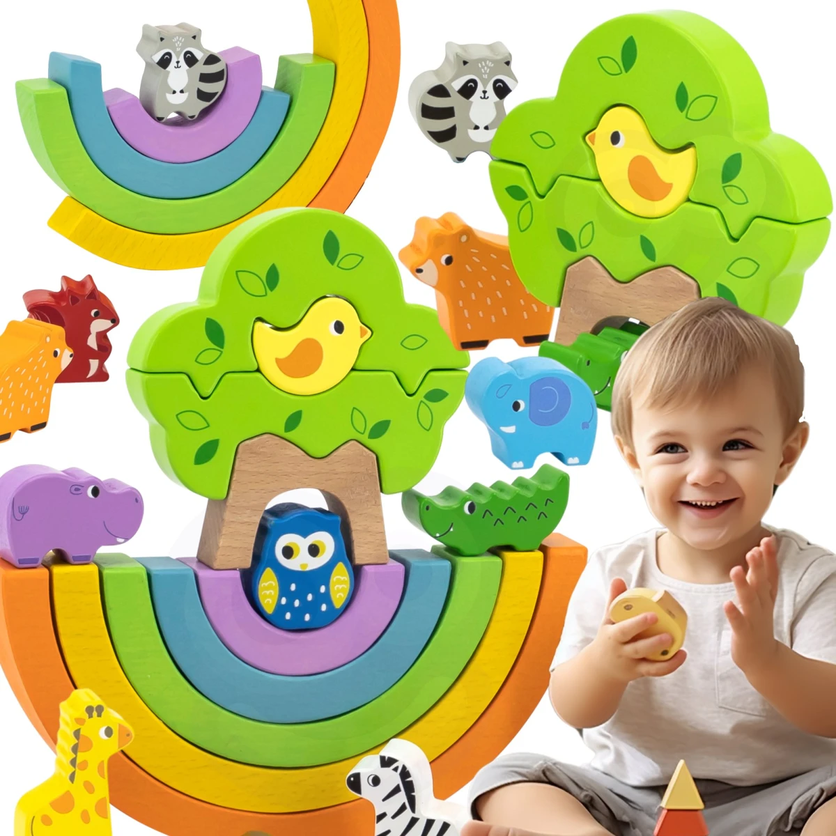 VIGA Drewniana Tęcza Układanka Klocki Kreatywne Montessori | Pan Piksel
