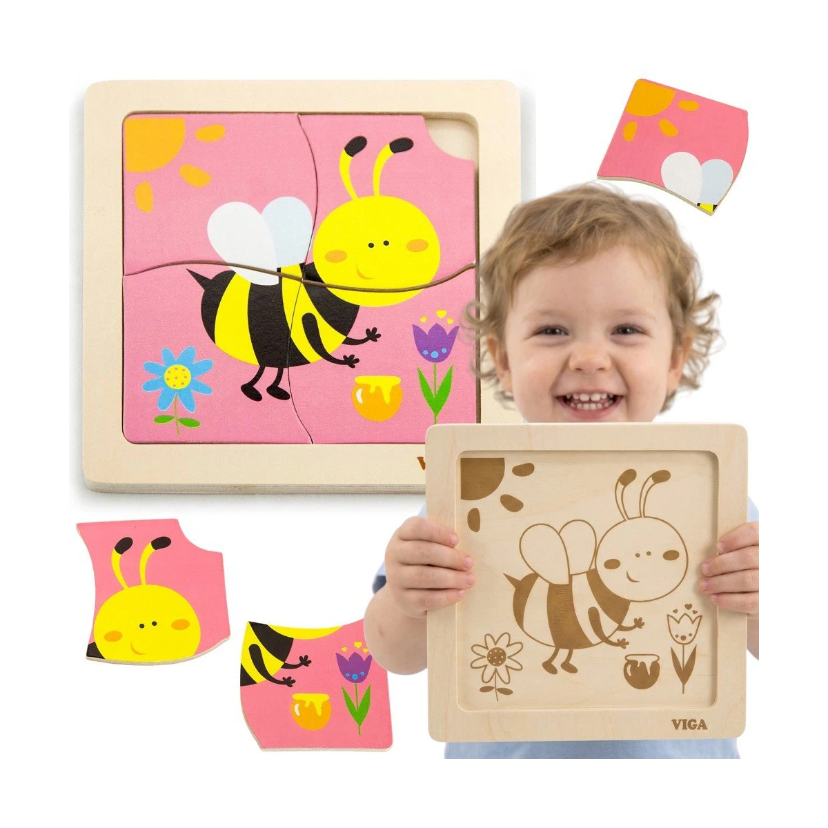 VIGA Poręczne Drewniane Puzzle Pszczoła | Pan Piksel