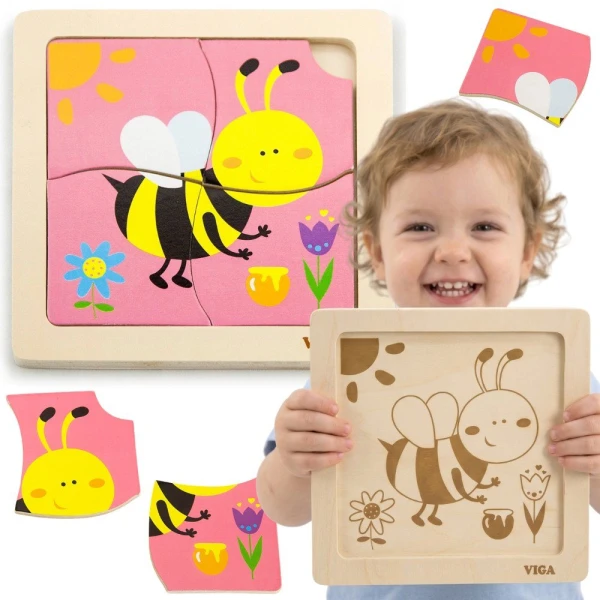 VIGA Poręczne Drewniane Puzzle Pszczoła | Pan Piksel