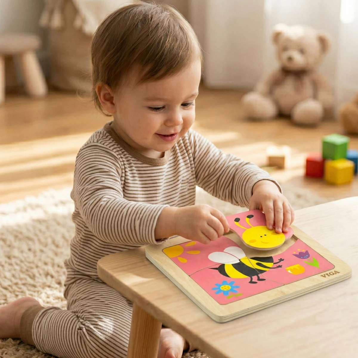 VIGA Poręczne Drewniane Puzzle Pszczoła | Pan Piksel
