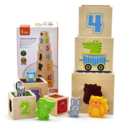 VIGA Drewniana Piramidka Układanka Klocki Sorter Montessori | Pan Piksel