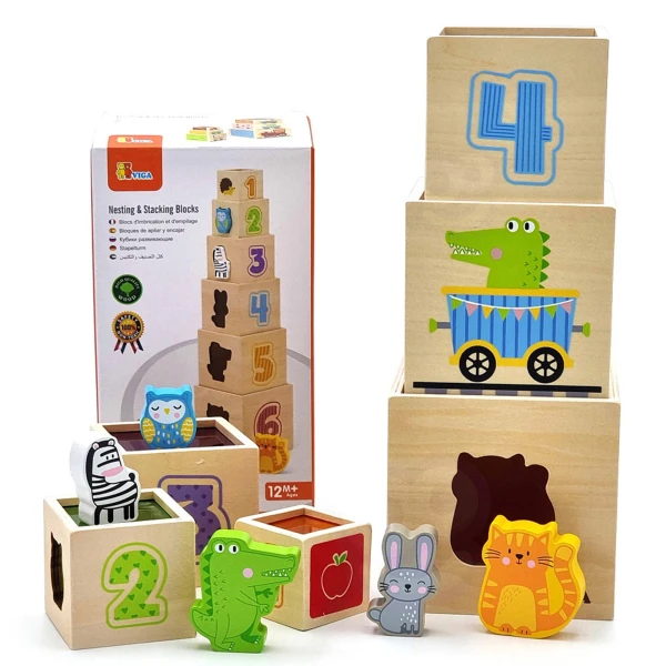 VIGA Drewniana Piramidka Układanka Klocki Sorter Montessori | Pan Piksel