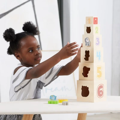 VIGA Drewniana Piramidka Układanka Klocki Sorter Montessori | Pan Piksel