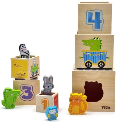 VIGA Drewniana Piramidka Układanka Klocki Sorter Montessori | Pan Piksel