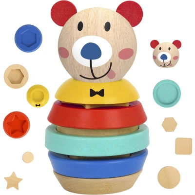 TOOKY TOY Drewniana Układanka Piramidka Kształty Miś 11 el. | Pan Piksel