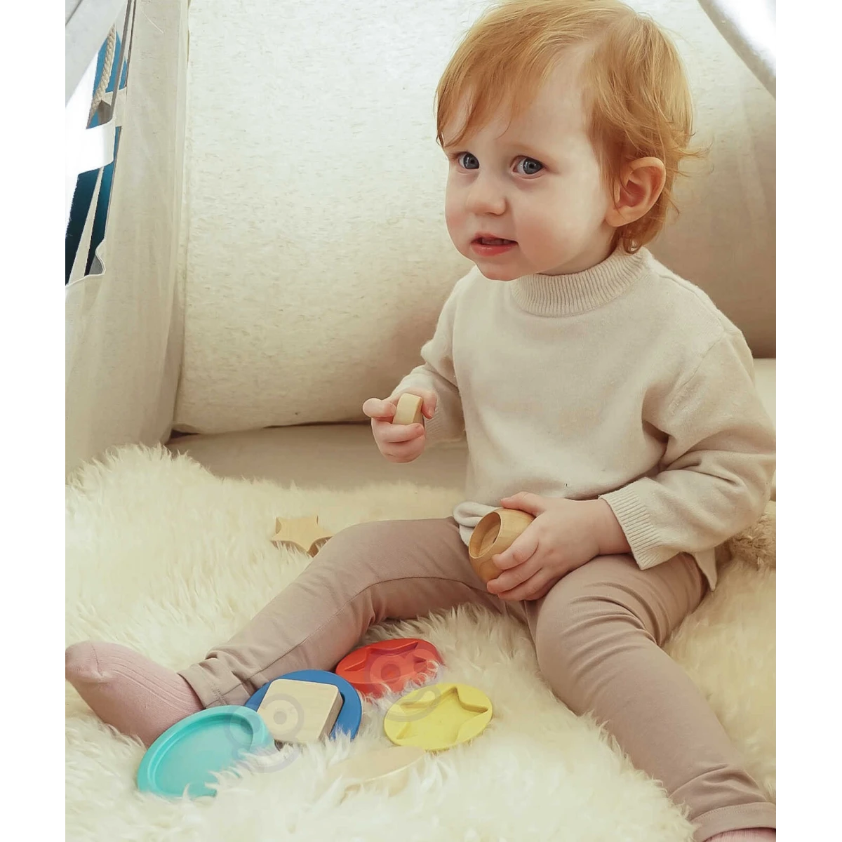 TOOKY TOY Drewniana Układanka Piramidka Kształty Miś 11 el. | Pan Piksel