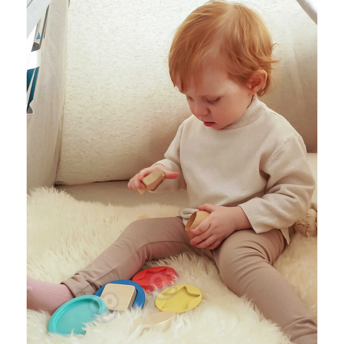 TOOKY TOY Drewniana Układanka Piramidka Kształty Miś 11 el. | Pan Piksel