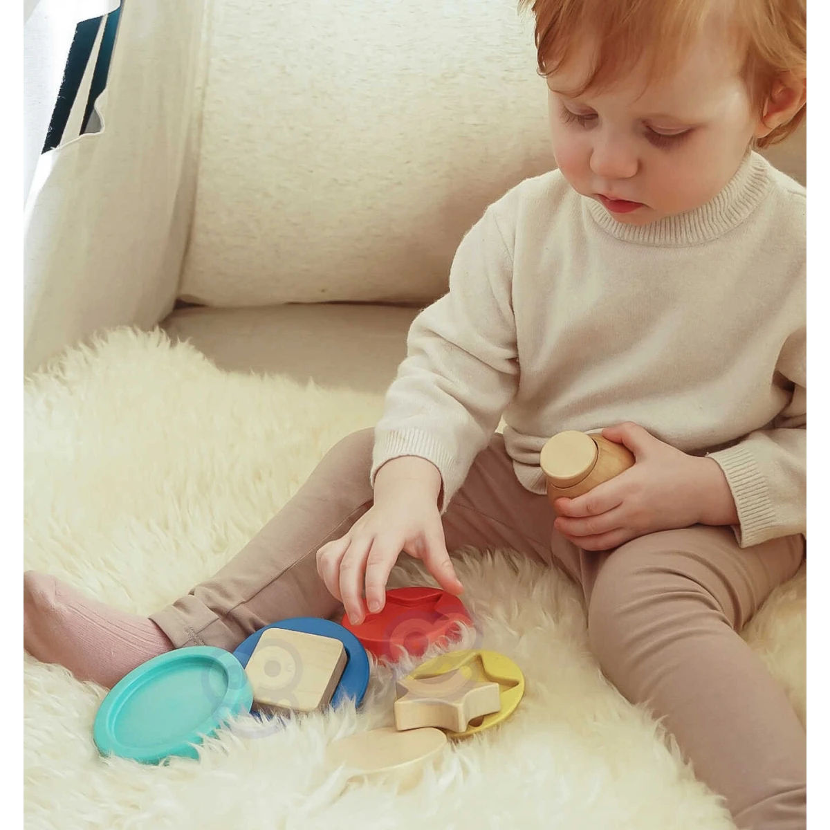 TOOKY TOY Drewniana Układanka Piramidka Kształty Miś 11 el. | Pan Piksel
