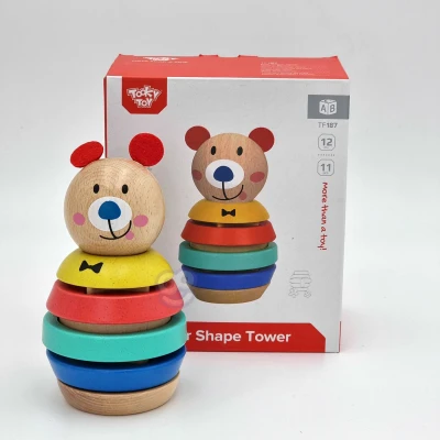 TOOKY TOY Drewniana Układanka Piramidka Kształty Miś 11 el. | Pan Piksel