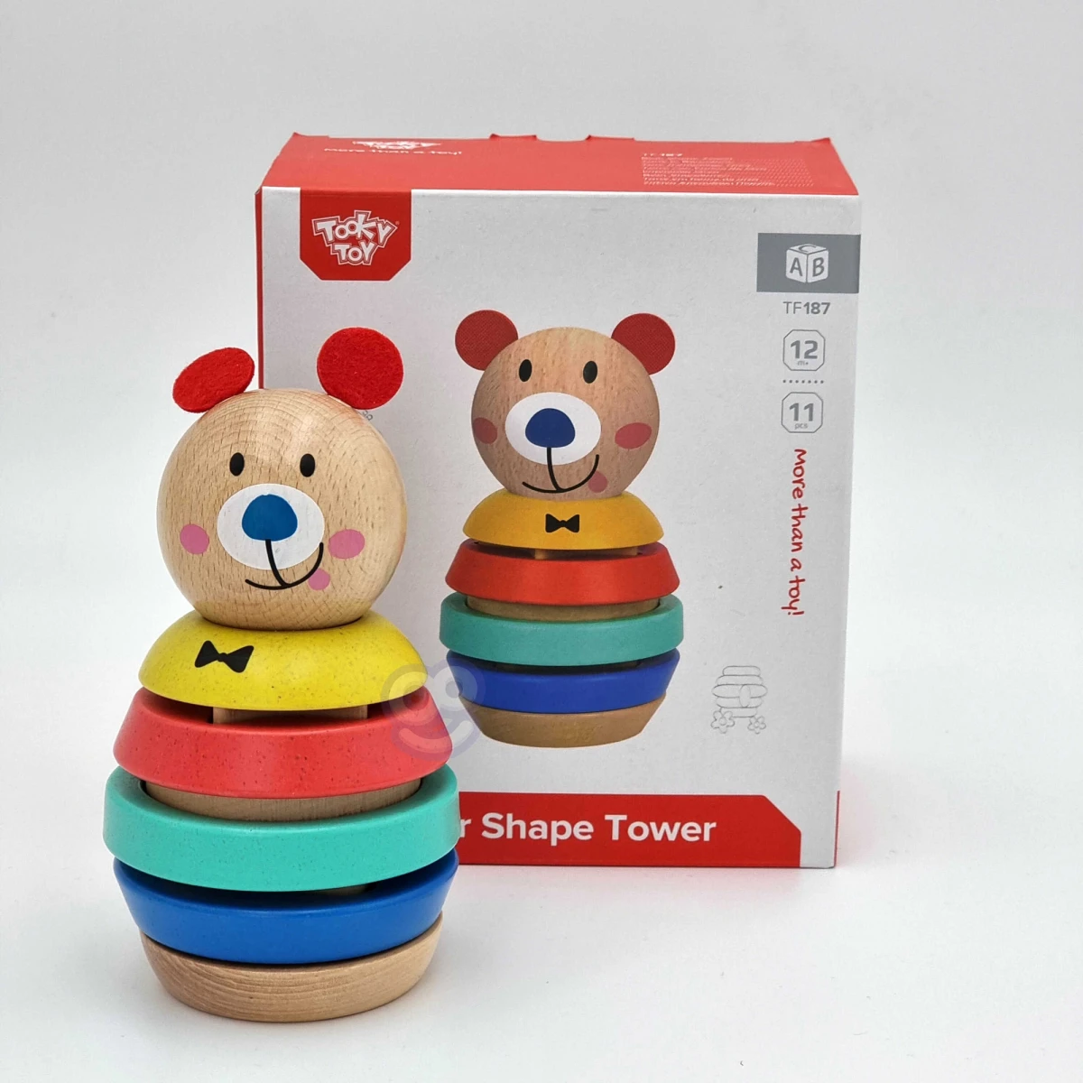 TOOKY TOY Drewniana Układanka Piramidka Kształty Miś 11 el. | Pan Piksel