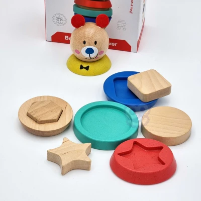 TOOKY TOY Drewniana Układanka Piramidka Kształty Miś 11 el. | Pan Piksel