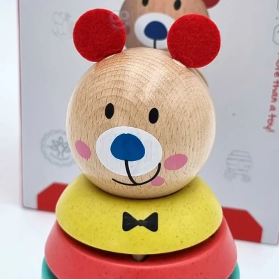 TOOKY TOY Drewniana Układanka Piramidka Kształty Miś 11 el. | Pan Piksel