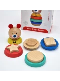 TOOKY TOY Drewniana Układanka Piramidka Kształty Miś 11 el. | Pan Piksel
