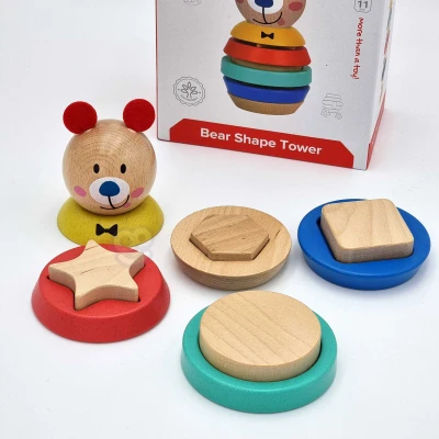 TOOKY TOY Drewniana Układanka Piramidka Kształty Miś 11 el. | Pan Piksel