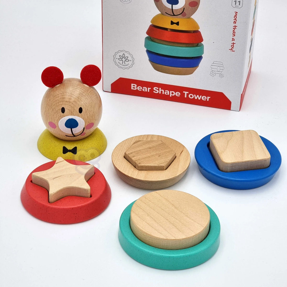 TOOKY TOY Drewniana Układanka Piramidka Kształty Miś 11 el. | Pan Piksel