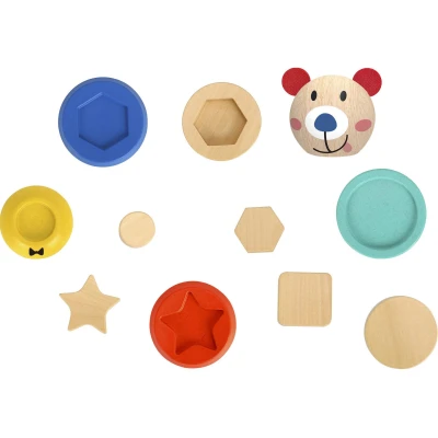 TOOKY TOY Drewniana Układanka Piramidka Kształty Miś 11 el. | Pan Piksel
