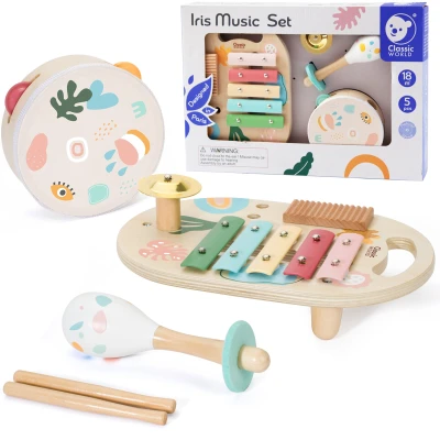 CLASSIC WORLD Zestaw Instrumenty Muzyczne dla Dzieci Cymbałki Bębenek Grzechotka  5 el. | Pan Piksel