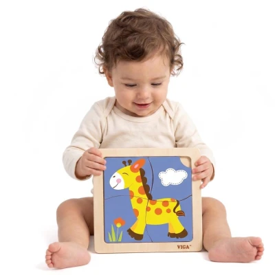 VIGA Poręczne Drewniane Puzzle Żyrafa | Pan Piksel