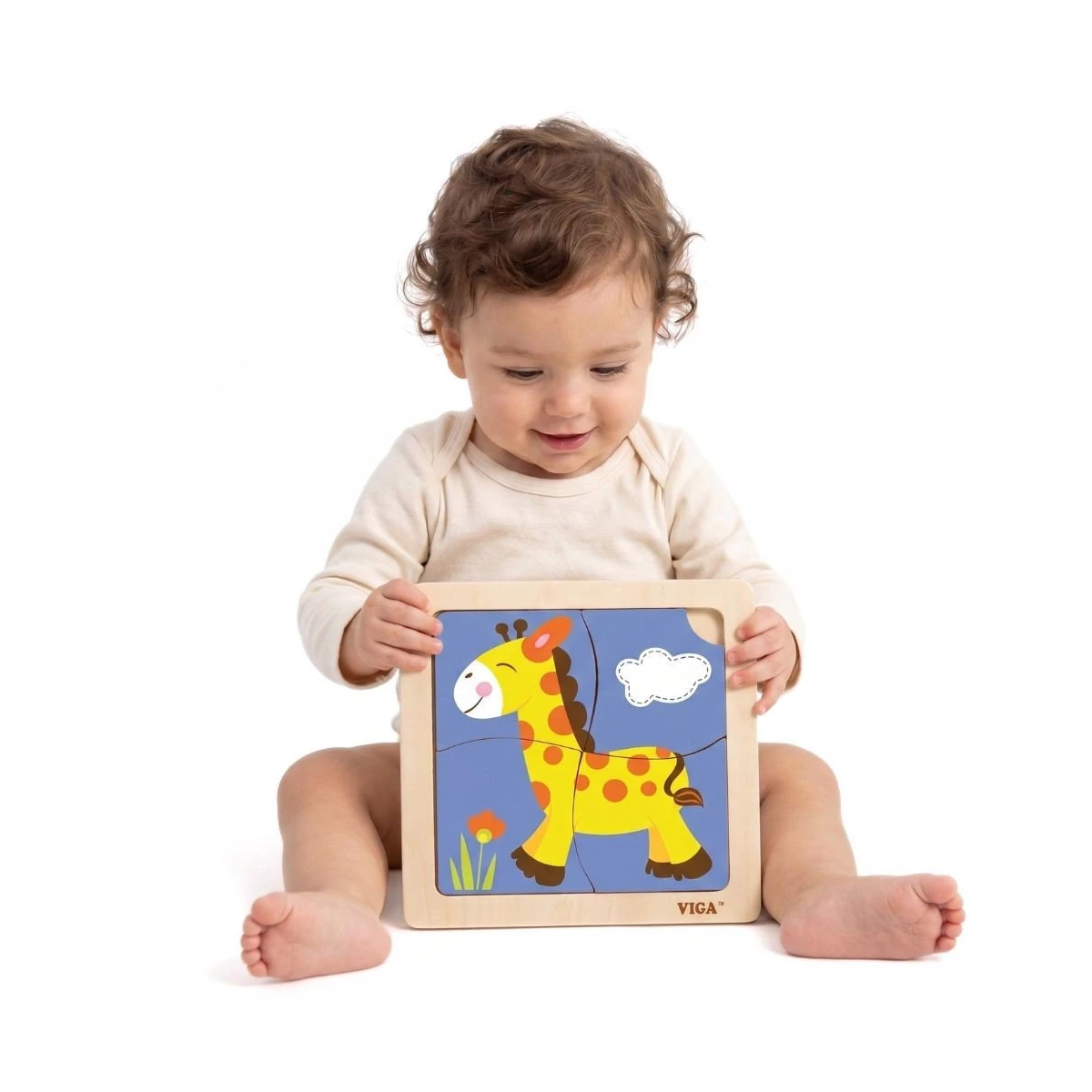 VIGA Poręczne Drewniane Puzzle Żyrafa | Pan Piksel