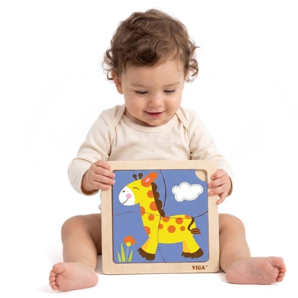 VIGA Poręczne Drewniane Puzzle Żyrafa | Pan Piksel