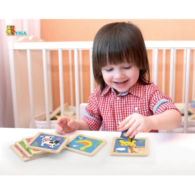 VIGA Poręczne Drewniane Puzzle Żyrafa | Pan Piksel