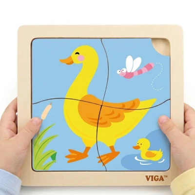 VIGA Poręczne Drewniane Puzzle Kaczuszka | Pan Piksel