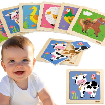 VIGA Poręczne Drewniane Puzzle Krówka | Pan Piksel