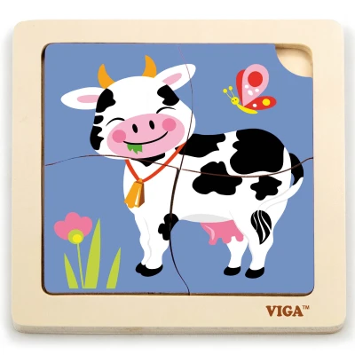 VIGA Poręczne Drewniane Puzzle Krówka | Pan Piksel