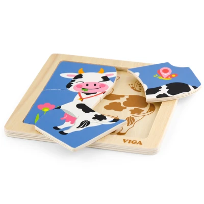 VIGA Poręczne Drewniane Puzzle Krówka | Pan Piksel
