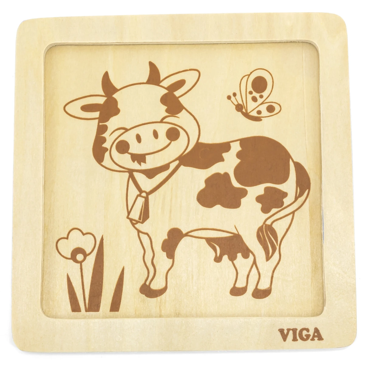 VIGA Poręczne Drewniane Puzzle Krówka | Pan Piksel