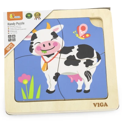 VIGA Poręczne Drewniane Puzzle Krówka | Pan Piksel