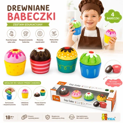 Viga Drewniane Ciasteczka Babeczki  4szt | Pan Piksel