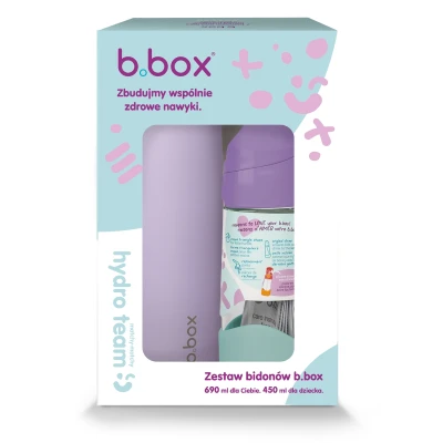B.BOX Zestaw Hydro Team butelka termiczna 690 ml Lilac Love + butelka na wodę ze słomką tritanowa 450 ml Lilac Pop b.box