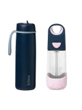 B.BOX Zestaw Hydro Team butelka termiczna 690 ml Midnight + butelka na wodę ze słomką tritanowa 450 ml Indigo Rose b.box