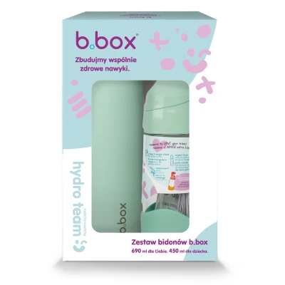 B.BOX Zestaw Hydro Team butelka termiczna 690 ml Spearmint + butelka na wodę ze słomką tritanowa 450 ml Spearmint b.box