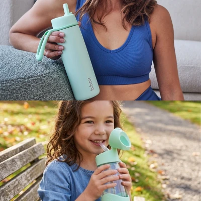 B.BOX Zestaw Hydro Team butelka termiczna 690 ml Spearmint + butelka na wodę ze słomką tritanowa 450 ml Spearmint b.box