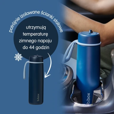 B.BOX Zestaw Hydro Team butelka termiczna 690 ml Midnight + butelka na wodę ze słomką tritanowa 450 ml Indigo Rose b.box