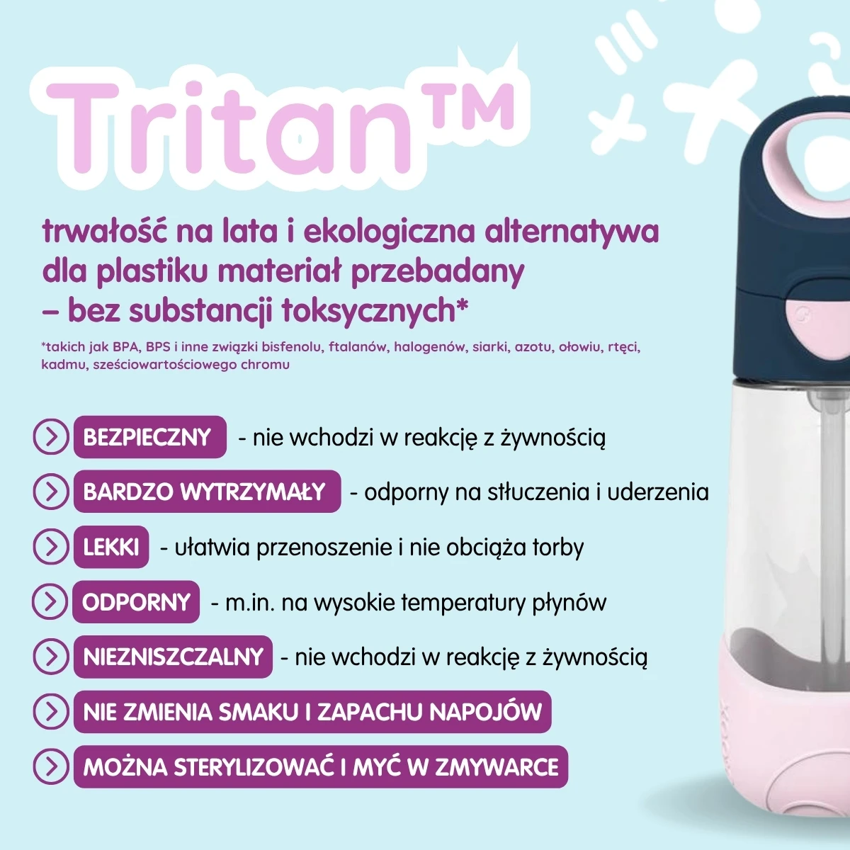 B.BOX Zestaw Hydro Team butelka termiczna 690 ml Midnight + butelka na wodę ze słomką tritanowa 450 ml Indigo Rose b.box