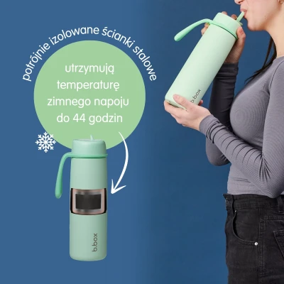 B.BOX Zestaw Hydro Team butelka termiczna 690 ml Spearmint + butelka na wodę ze słomką tritanowa 450 ml Spearmint b.box