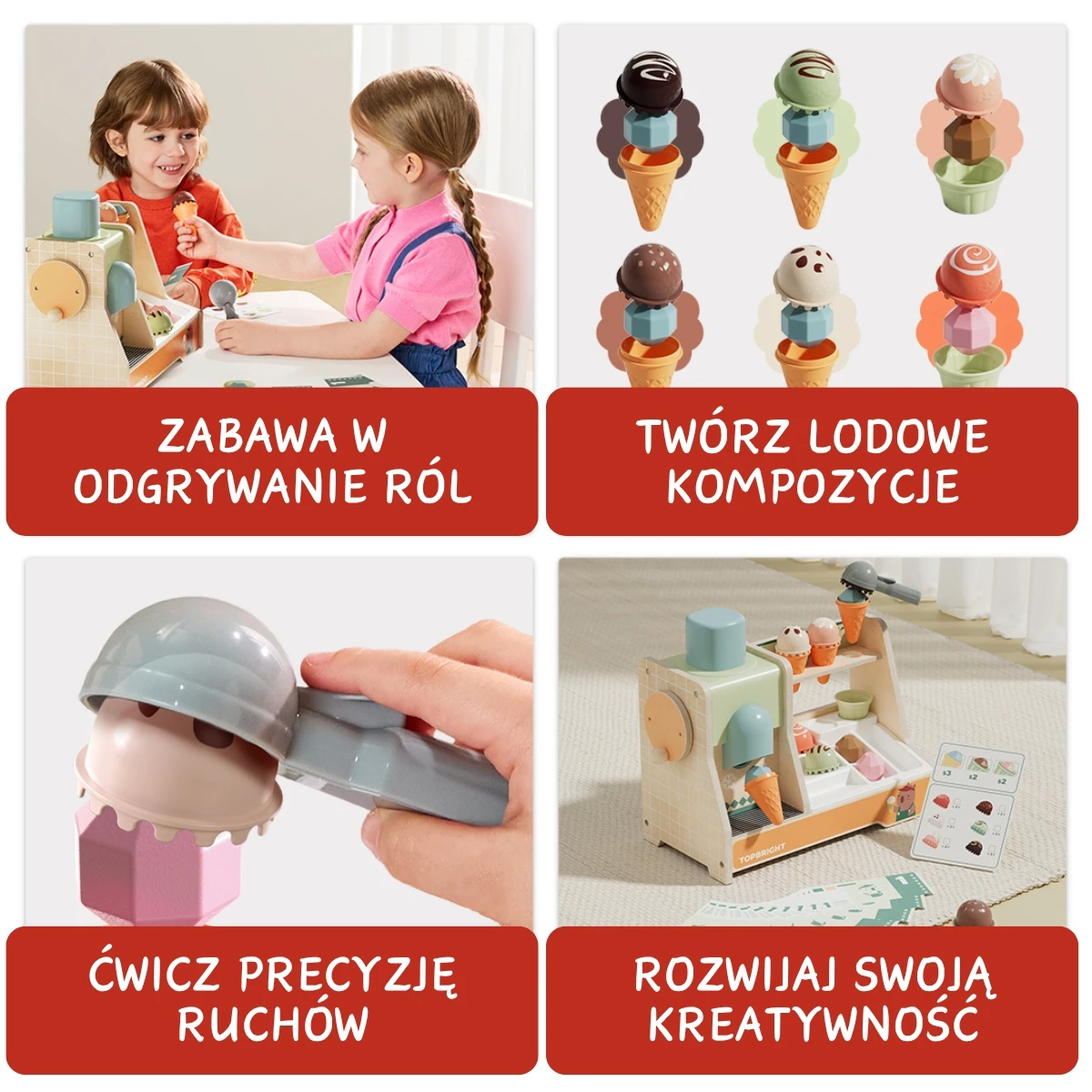 TOPBRIGHT Zabawka edukacyjna duża lodziarnia 36m+