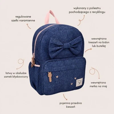 KIDZROOM Plecak dla dzieci L Bow blue jeans